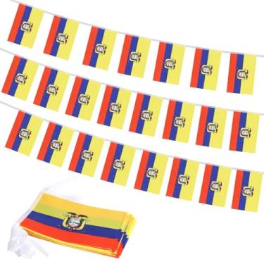 Imagem de Bandeira do Equador, Pequena Mini Bandeiras Equatorianas Decoração Patriótica para Festa, Sala de Aula, Eventos Esportivos, 90 metros e 30 Bandeiras