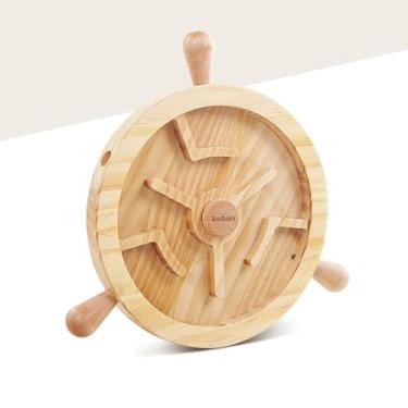 Imagem de LOOBANIPET Quebra-cabeça de roda de navio pirata para cães | Brinquedo distribuidor de petiscos de madeira interativo | Alimentador lento para cães para alimentação saudável - para cães médios/grandes