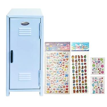 Imagem de Mini Locker com chaveiro, adesivos, caixa de metal, pequeno armário, miniatura, armazenamento para meninas, organizador de armazenamento de mesa para dinheiro, dinheiro, joias, seguro, casa de boneca