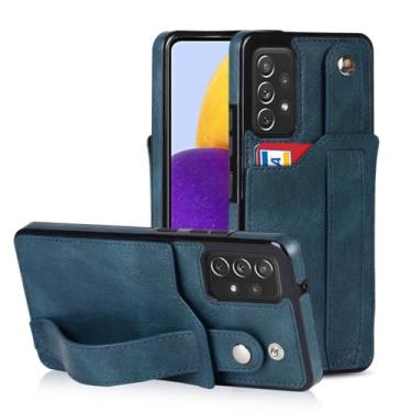 Imagem de Capa traseira com compartimento para cartões e alça de pulso para Samsung Galaxy S22 Note 20 Ultra S21 Fe A32 A52 A72 (para S24 Ultra/Azul)