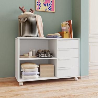 Imagem de Comoda Infantil 1 Prateleira 4 Gavetas MDP 15mm Branco