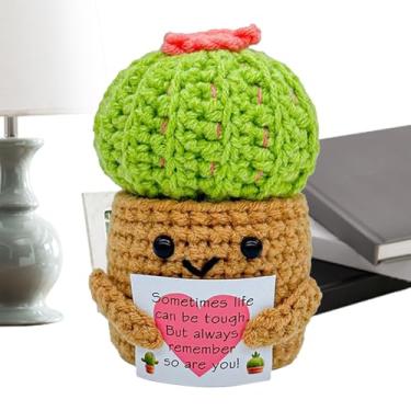 Imagem de Boneca de crochê positiva | Boneca de cacto artística em crochê positivo - Ornamento inspirador para exibição de inauguração de casa de aniversário, prateleira de mesa, quarto, mesa de cabeceira, sala