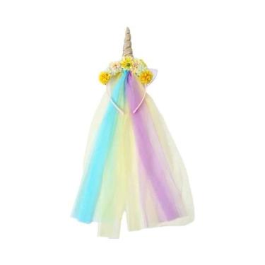 Imagem de Tiara De Unicórnio Infantil Em Tela Colorida - Acessório De Cabelo Ado