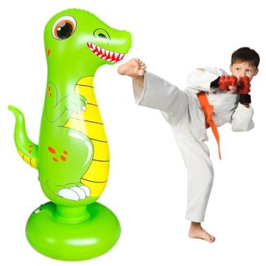 Imagem de Saco de pancadas de dinossauro de 122 cm para crianças, saco de boxe inflável para crianças, boneco inflável, saco de pancadas inflável, saco de boxe antiestresse para crianças, verde.