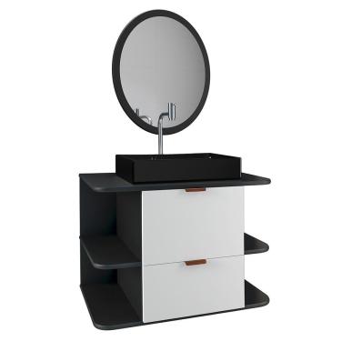 Imagem de Gabinete Apolo Para Banheiro Com Espelho E Cuba Dalla Preta Preto Fosco-branco Preto Fosco-branco