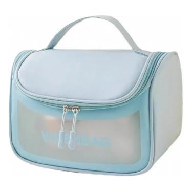 Imagem de Nécessaire Organizadora de Cosméticos e Maquiagem, Impermeável, com Alça, Bolsa para Viagem e Uso Diário (Azul)