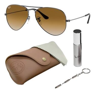 Imagem de Ray-Ban Óculos de sol RB3025 AVIATOR GRADIENT em forma de piloto para homens e mulheres com kit oficial RAYBAN Eyewear, Armação de bronze polido | Lente gradiente marrom claro, 58 mm