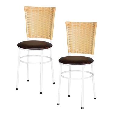 Imagem de 2 Cadeiras Para Mesa Branca Hawai Palha Cor:marrom