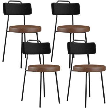 Imagem de Kit 04 Cadeiras Decorativas Estofada Para Sala Jantar Barcelona L02 Couríssimo Preto Marrom - Lyam