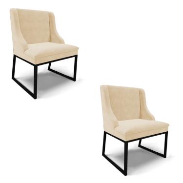 Imagem de Cadeira Sala de Jantar Industrial Preto Kit 2 Liz Suede D03 - D'Rossi