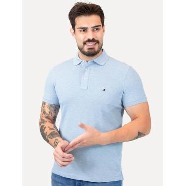 Imagem de Polo Tommy Hilfiger Masculina Slim Piquet 1985 Azul Claro Mescla Taman