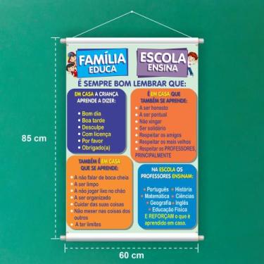 Imagem de Banner Educativo em Lona Família Educa, Escola Ensina 70x55cm - Core D