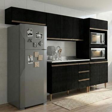 Imagem de Armário de Cozinha Completa Modulada 4 peças Milão Menu Móveis Preto
