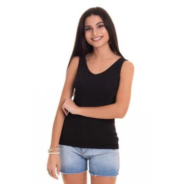 Imagem de Regata Ribana Canelada 2x1 c/ Elastano e Decote "V" - Serena, Preto, P