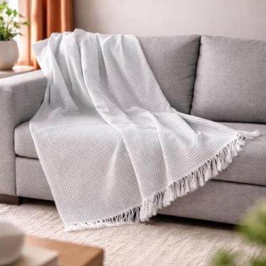 Imagem de Manta para Sofá Jacquard com Franja 2,10m x 1,35m Decoração Cor:Cinza 