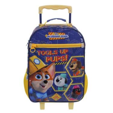 Imagem de Mala Escolar G c/ Rodinhas + Squeeze 340ml Infantil Menino Azul Um Cão