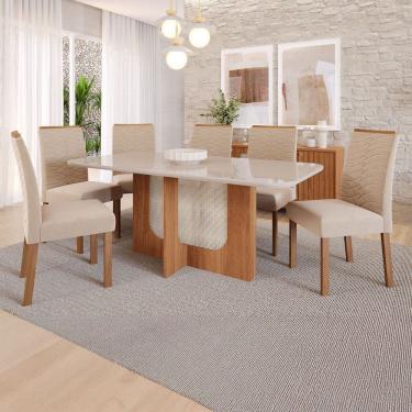 Imagem de Mesa de Jantar 6 Lugares Louise Clarice com Vidro Cinamomo/Off White/Nude - Cimol
