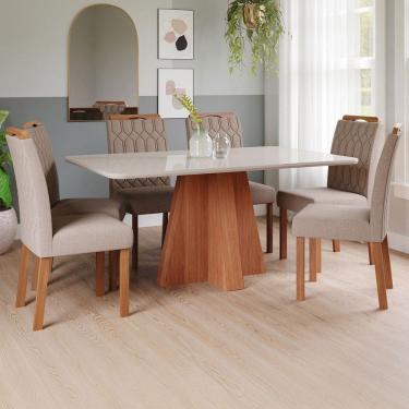 Imagem de Mesa de Jantar 6 Lugares Maitê Paola com Vidro Cinamomo/Off White/Bege - Cimol