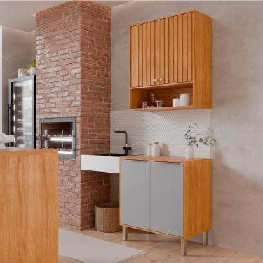 Imagem de Armário Aéreo Com Balcão Divina 80 Cm Para Cozinha 4 Portas Cinamomo/platina