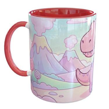 Imagem de Caneca Porcelana Kawaii Dinossauro Fofinho - Pense Canecas, Vermelho