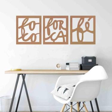 Imagem de Quadro Decorativo Vazado Foco, Força E Fé MDF 3mm Marrom