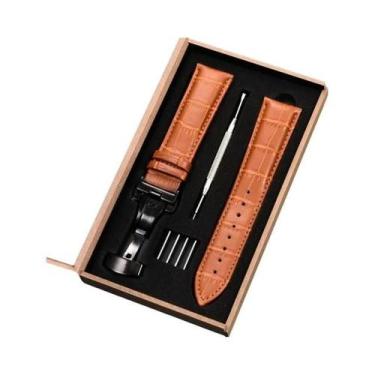 Imagem de Pulseira De Couro Para Relógio, 18mm-24mm, Fecho Borboleta De Aço Inox