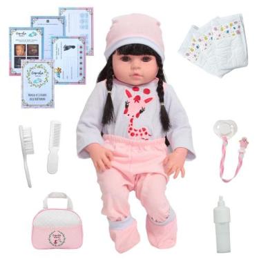 Imagem de Bebê Reborn Boneca Morena Realista Girafinha + Acessórios - Cegonha Re
