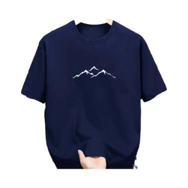 Imagem de Camiseta Masculina De Verão Em Algodão Casual Solta Com Gola Redonda E