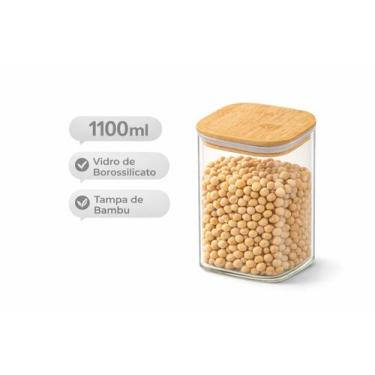 Imagem de Pote Hermético de Vidro Borossilicato 1100ml Quadrado com Tampa de Bam