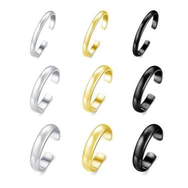 Imagem de Conjunto de 3 Anéis de Dedo Ajustáveis - Ouro 18K, Prata e Preto, redi