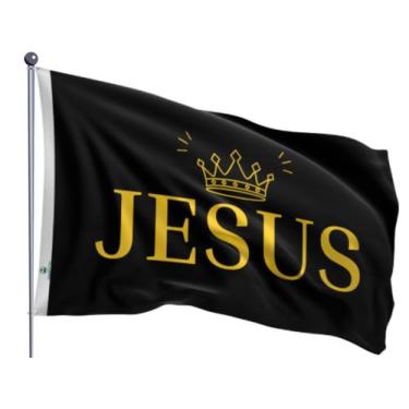 Imagem de Bandeira Jesus Rei dos Reis com Coroa Dourada 90x128cm Dupla Face Esta