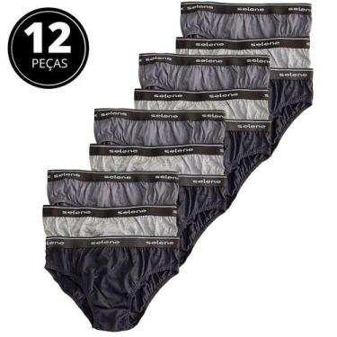 Imagem de Kit 12 Cuecas Slip Adulto Algodão Selene 11900, Preto, Chumbo, Mescla,