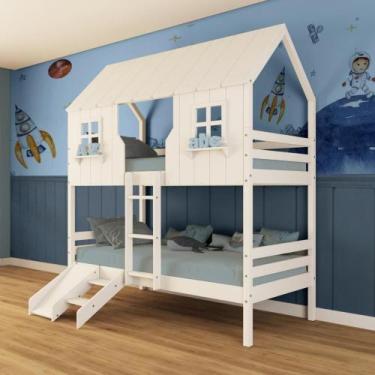 Imagem de Beliche Casinha Encantada Com Kit Escada/ Escorregador Madeira Maciça 