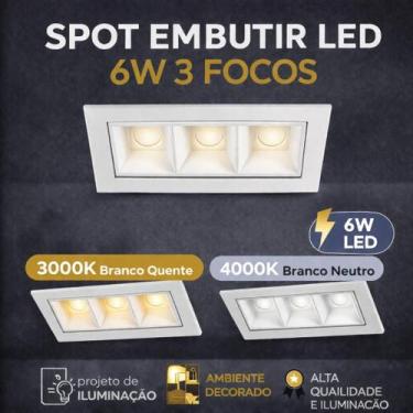 Imagem de Spot Luminária LED 3 Focos Embutir Picco 6w 3000k Retangular Bivolt Lu