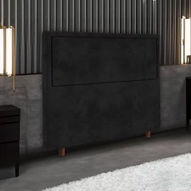 Imagem de Cabeceira Box Cintia Casal com Fixação na Parede e no Box em Madeira Maciça Suede Preto