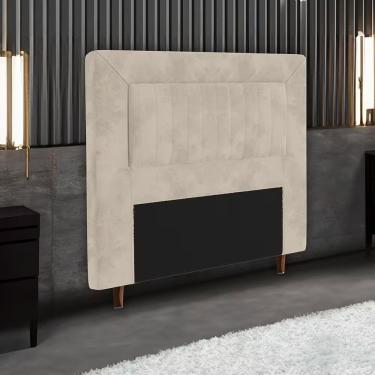 Imagem de Cabeceira Cintia para Cama Box Solteiro com Fixação na Parede em Madeira Maciça com Revestimento em Suede Bege