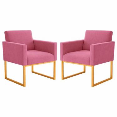 Imagem de Kit 2 Poltronas para Recepção Lina com Base de Ferro Dourado Resistent