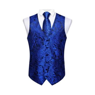 Imagem de Colete Social Masculino Preto Paisley Com Gravata Borboleta, Lenço De 