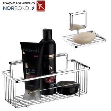 Imagem de Kit Suporte Porta Shampoo Prateleira Saboneteira Banheiro Adesivo Dupl