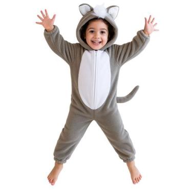 Imagem de Macacão Fantasia Infantil Lobo Cinza de Pelúcia com Capuz - anjo da ma