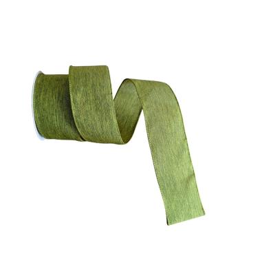 Imagem de Fita Aramada Decorativa Linho Verde Comp 9.14m em Linho e Poliéster 9.14m X 6.30cm Verd...