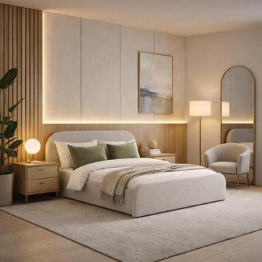 Imagem de Cama Queen Estofada Valentina 1.60m Base Baixa Design Contemporâneo - 