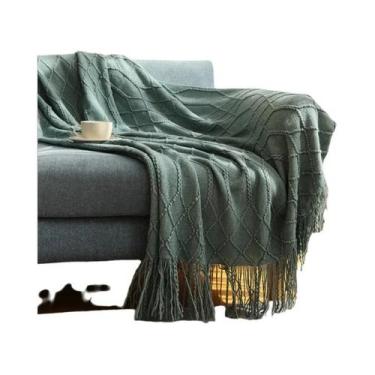 Imagem de Manta Decorativa Verde Gigante De Tricô Texturizado Macio Para Sofá, P
