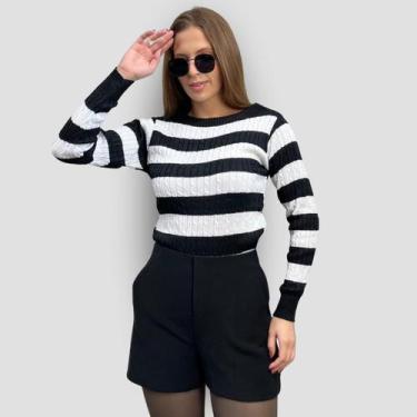 Imagem de Blusa Feminina Trico Trancinha Bicolor Listrado Sueter Frio - GIP, Pre