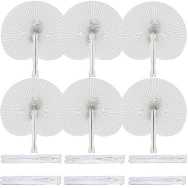Imagem de Ventiladores de mão dobráveis Bestage 150 pacotes brancos para festa d