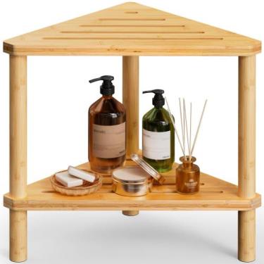 Imagem de Banqueta de chuveiro Aollewoiti Bamboo Corner 31x39x43 cm à prova d'ág