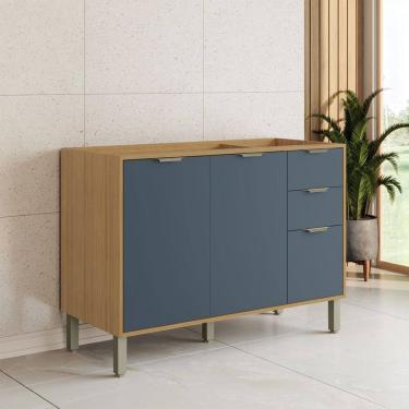 Imagem de Balcão de Cozinha para Pia 120 Cm Colors 3 Portas 2 Gavetas 100% Mdf Freijó/Azul Secret...