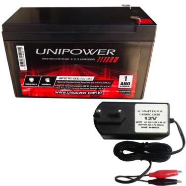 Imagem de Bateria Recarregável 12v 7ah Brinquedo Alarme Nobreak Cerca + Carregad