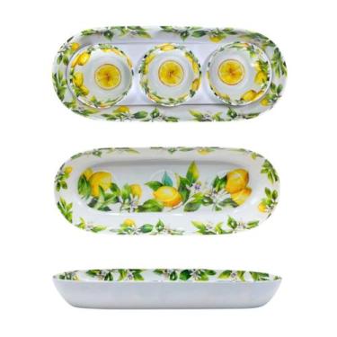 Imagem de Kit Travessa E 3 Bowls Tigelas Limão Siciliano Resistente - Bellagio