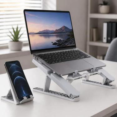 Imagem de Suporte Notebook 2 em 1 Base Ergonômica Com Celular - Genérica